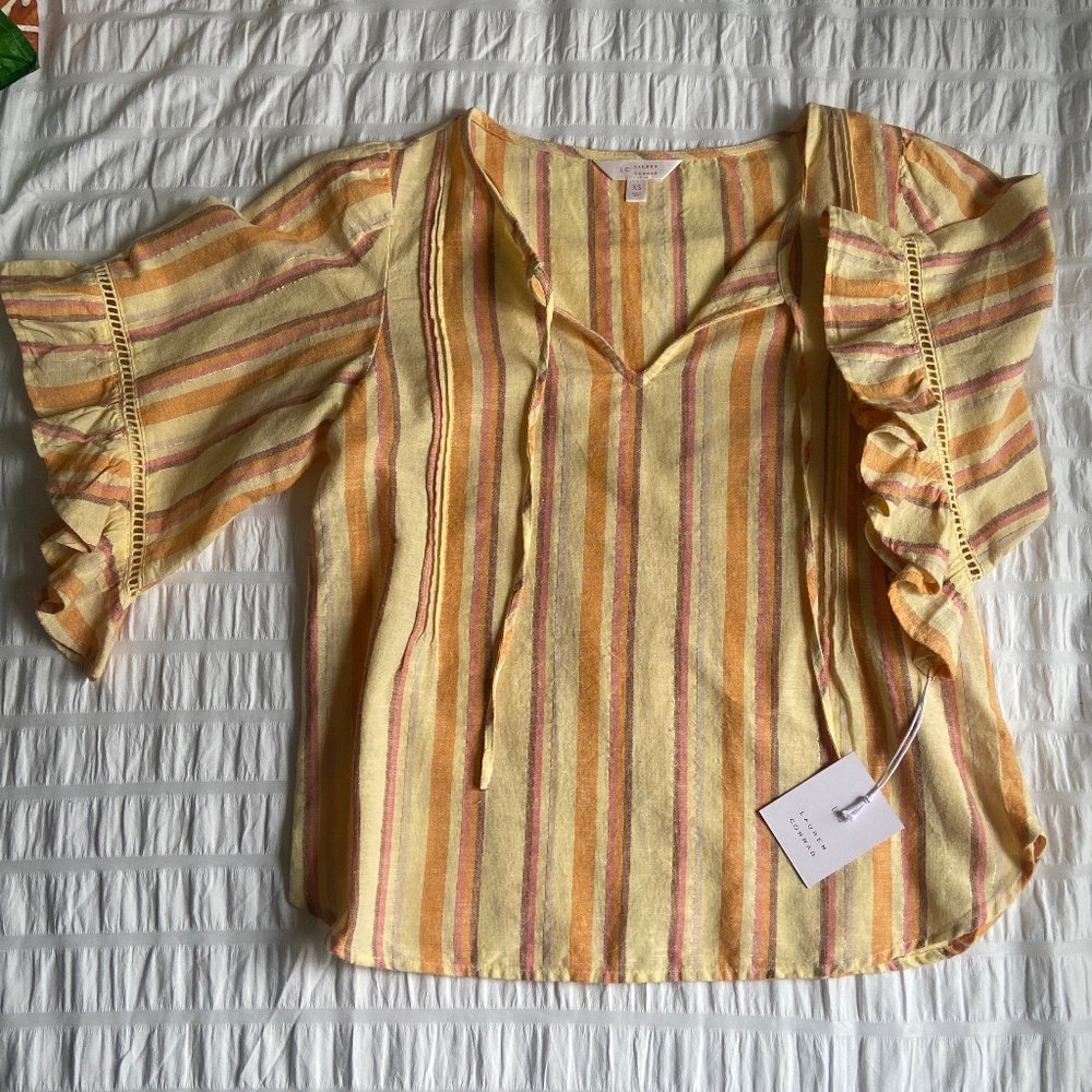NWT LC Lauren Conrad Striped Linen Blend Blouse, Size XS